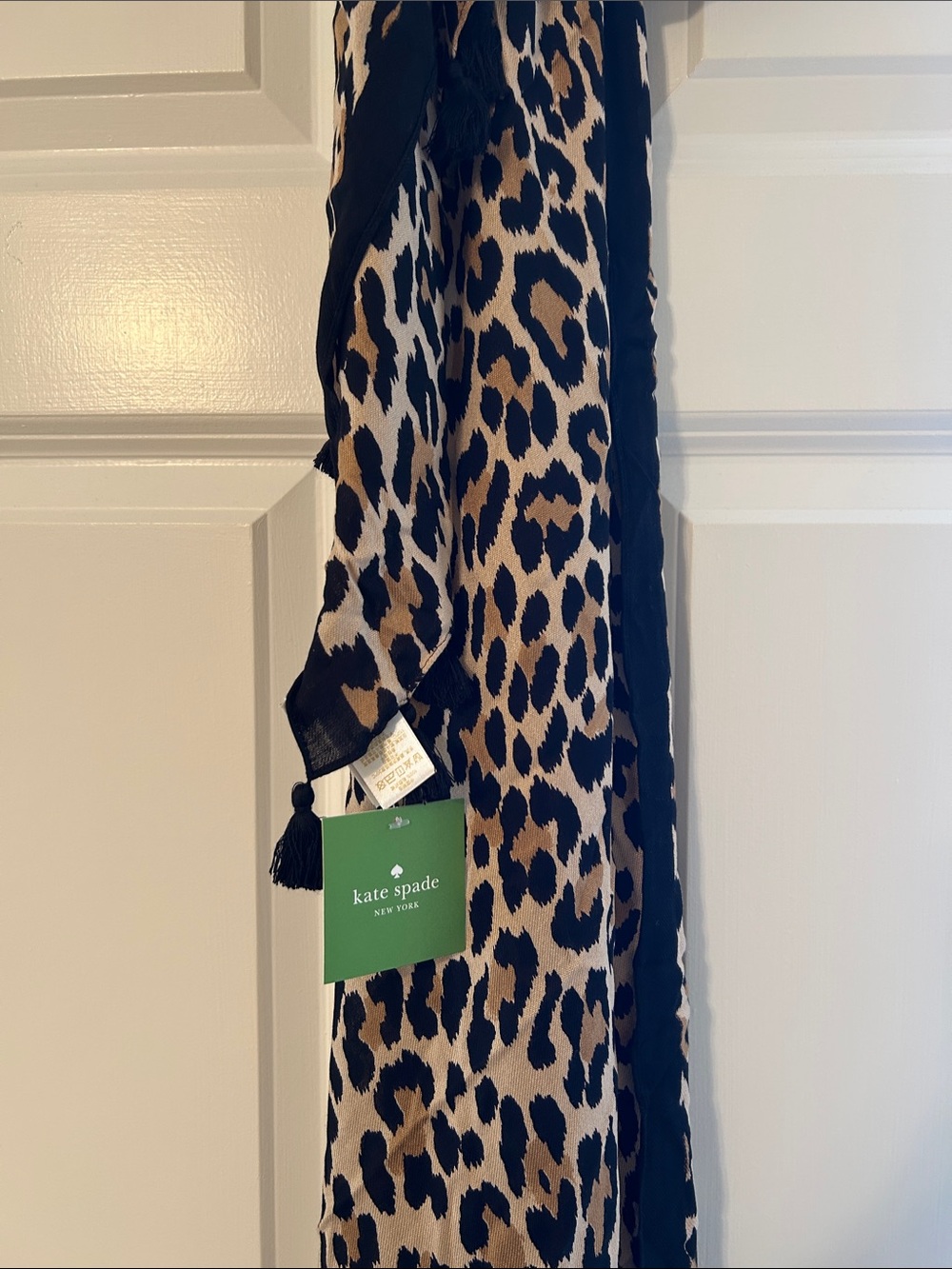 kate spade Leopard Print Scarf in Beige and Black - Picture 2 of 2